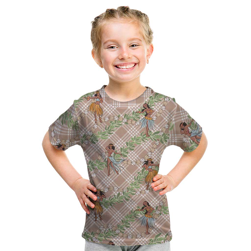 Beige Palaka Hula Girls Seamless Hawaii Aloha Kid T Shirt LT7 Beige - Polynesian Pride