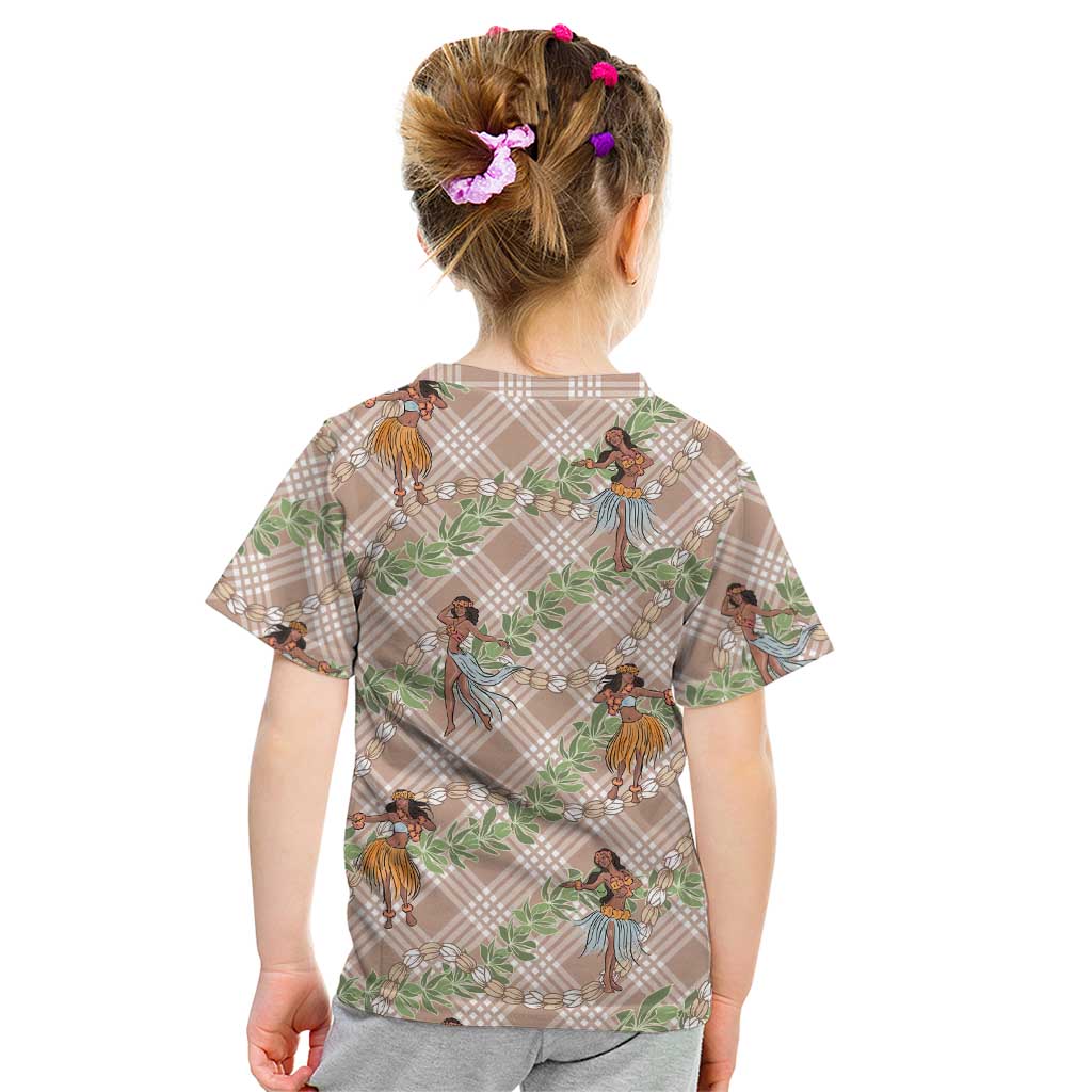 Beige Palaka Hula Girls Seamless Hawaii Aloha Kid T Shirt LT7 - Polynesian Pride