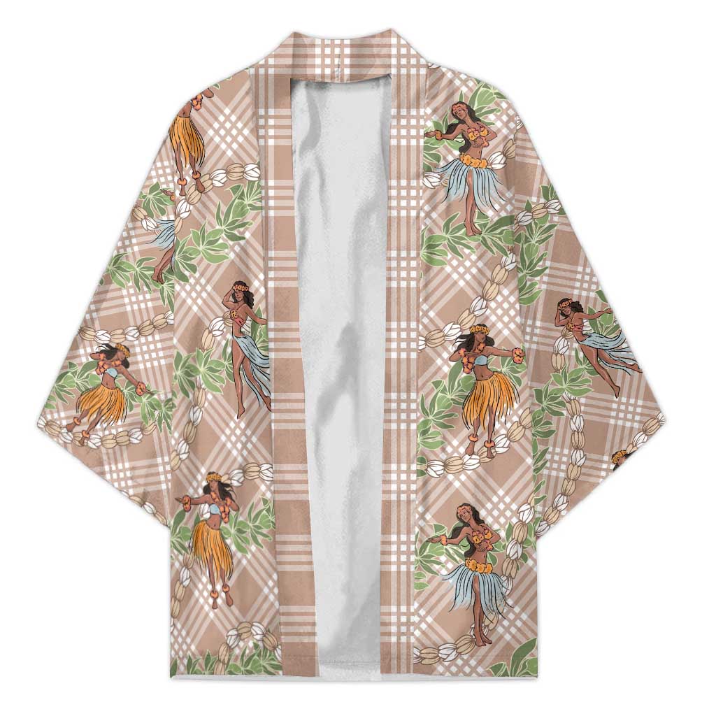 Beige Palaka Hula Girls Seamless Hawaii Aloha Kimono - Polynesian Pride