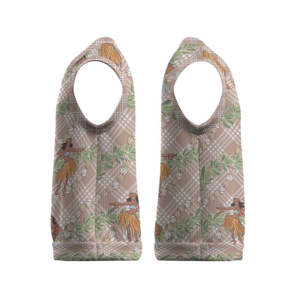 Beige Palaka Hula Girls Seamless Hawaii Aloha Christmas Knitted V-Neck Vest - Polynesian Pride