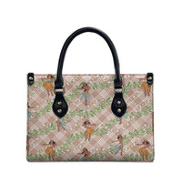 Beige Palaka Hula Girls Seamless Hawaii Aloha Leather Bag - Polynesian Pride