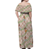 Beige Palaka Hula Girls Seamless Hawaii Aloha Off Shoulder Maxi Dress - Polynesian Pride