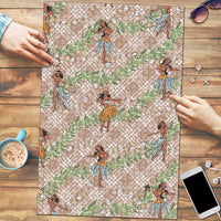 Beige Palaka Hula Girls Seamless Hawaii Aloha Puzzle LT7 Beige - Polynesian Pride