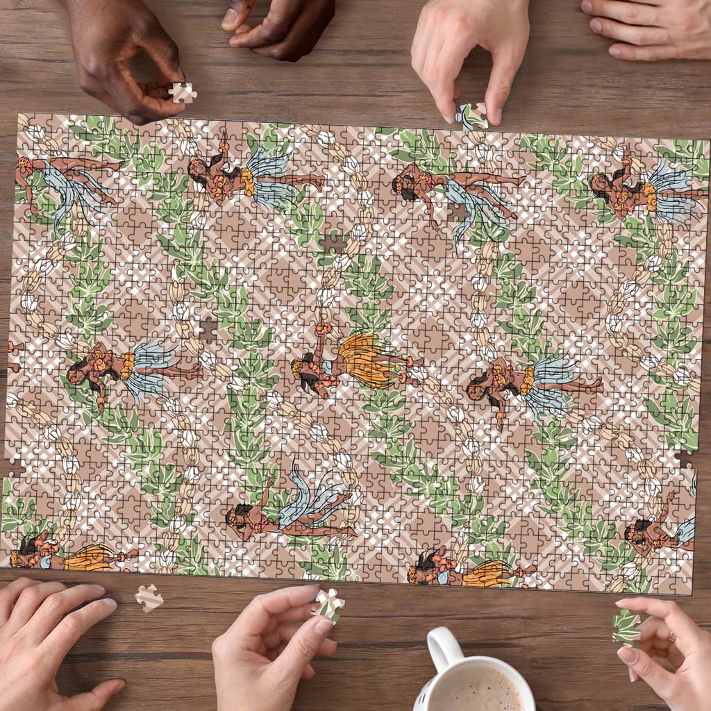 Beige Palaka Hula Girls Seamless Hawaii Aloha Puzzle LT7 - Polynesian Pride