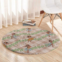 Beige Palaka Hula Girls Seamless Hawaii Aloha Round Carpet - Polynesian Pride