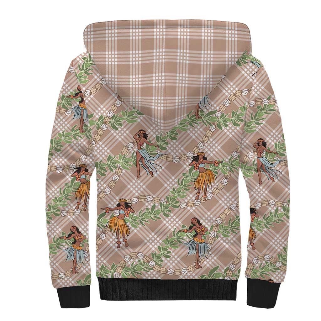 Beige Palaka Hula Girls Seamless Hawaii Aloha Sherpa Hoodie - Polynesian Pride