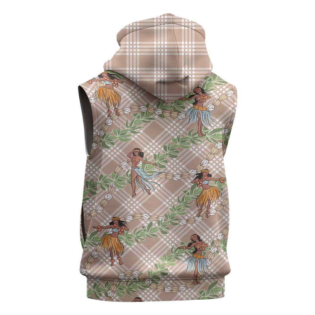 Beige Palaka Hula Girls Seamless Hawaii Aloha Sleeveless Zip Hoodie - Polynesian Pride