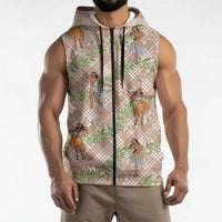 Beige Palaka Hula Girls Seamless Hawaii Aloha Sleeveless Zip Hoodie - Polynesian Pride