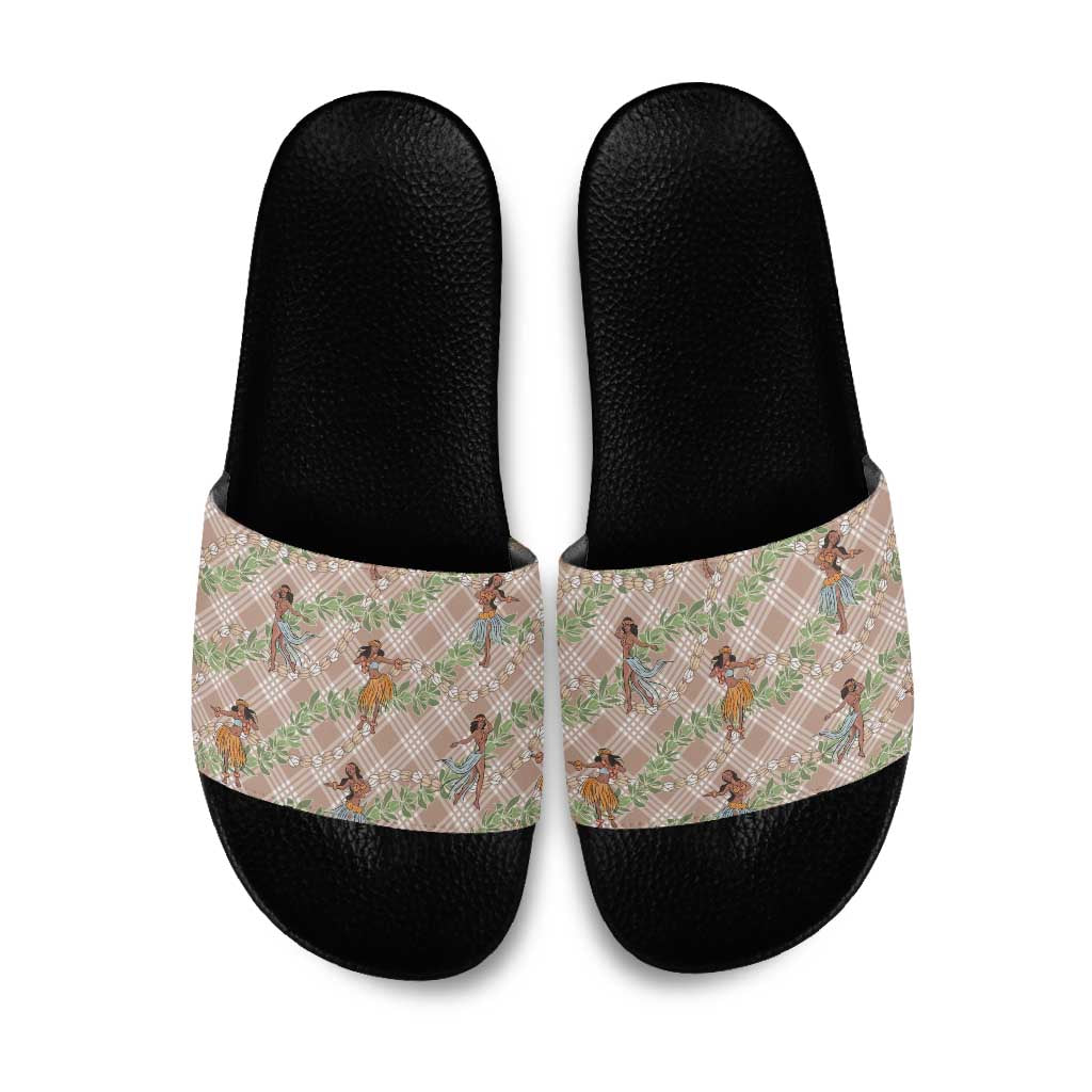 Beige Palaka Hula Girls Seamless Hawaii Aloha Slide Sandals - Polynesian Pride