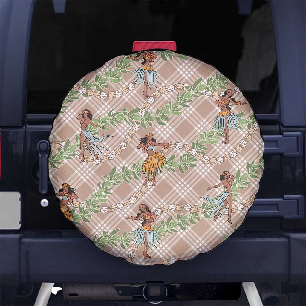 Beige Palaka Hula Girls Seamless Hawaii Aloha Spare Tire Cover - Polynesian Pride