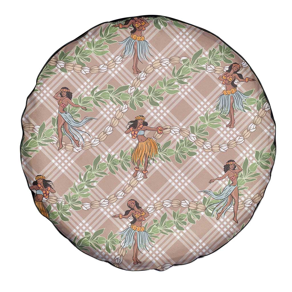 Beige Palaka Hula Girls Seamless Hawaii Aloha Spare Tire Cover - Polynesian Pride