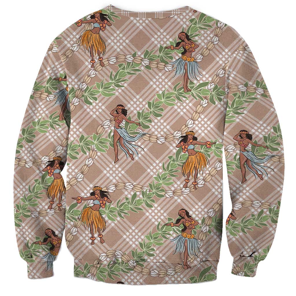 Beige Palaka Hula Girls Seamless Hawaii Aloha Sweatshirt LT7 - Polynesian Pride
