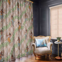 Beige Palaka Hula Girls Seamless Hawaii Aloha Window Curtain - Polynesian Pride