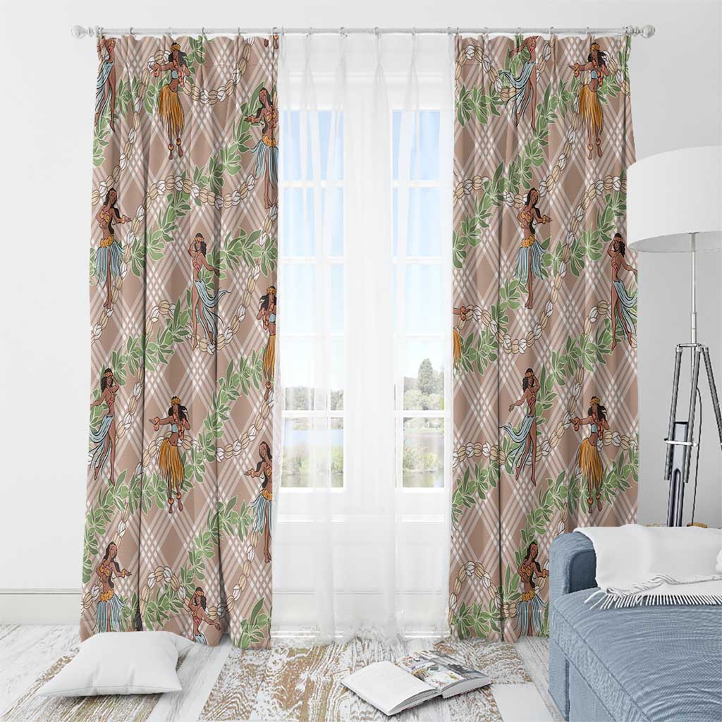 Beige Palaka Hula Girls Seamless Hawaii Aloha Window Curtain - Polynesian Pride