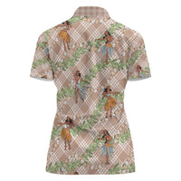 Beige Palaka Hula Girls Seamless Hawaii Aloha Women Polo Shirt - Polynesian Pride