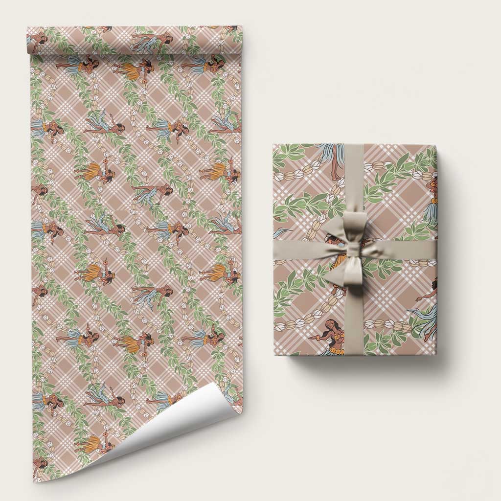 Beige Palaka Hula Girls Seamless Hawaii Aloha Wrapping Paper LT7 58" × 23" Beige - Polynesian Pride