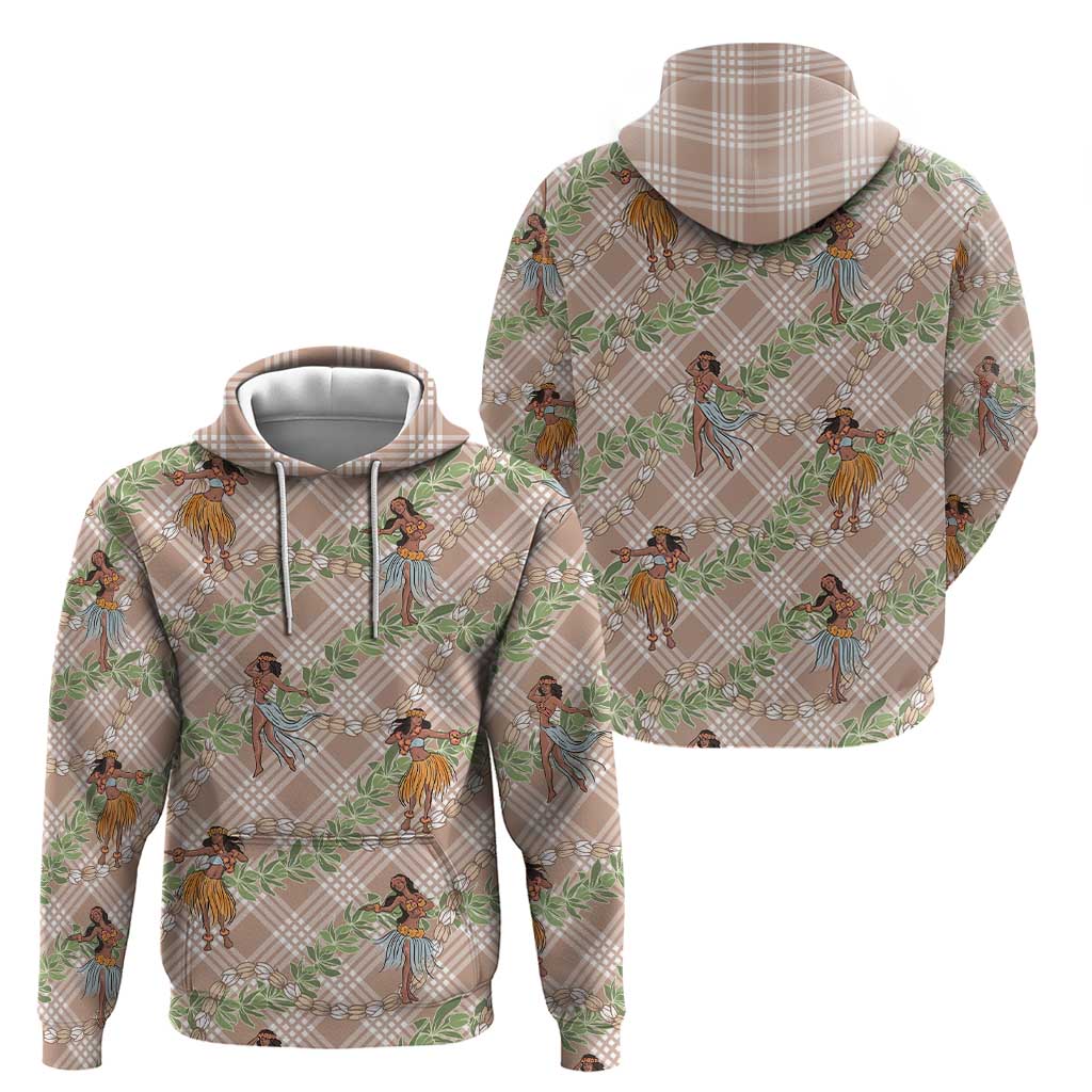 Beige Palaka Hula Girls Seamless Hawaii Aloha Zip Hoodie - Polynesian Pride