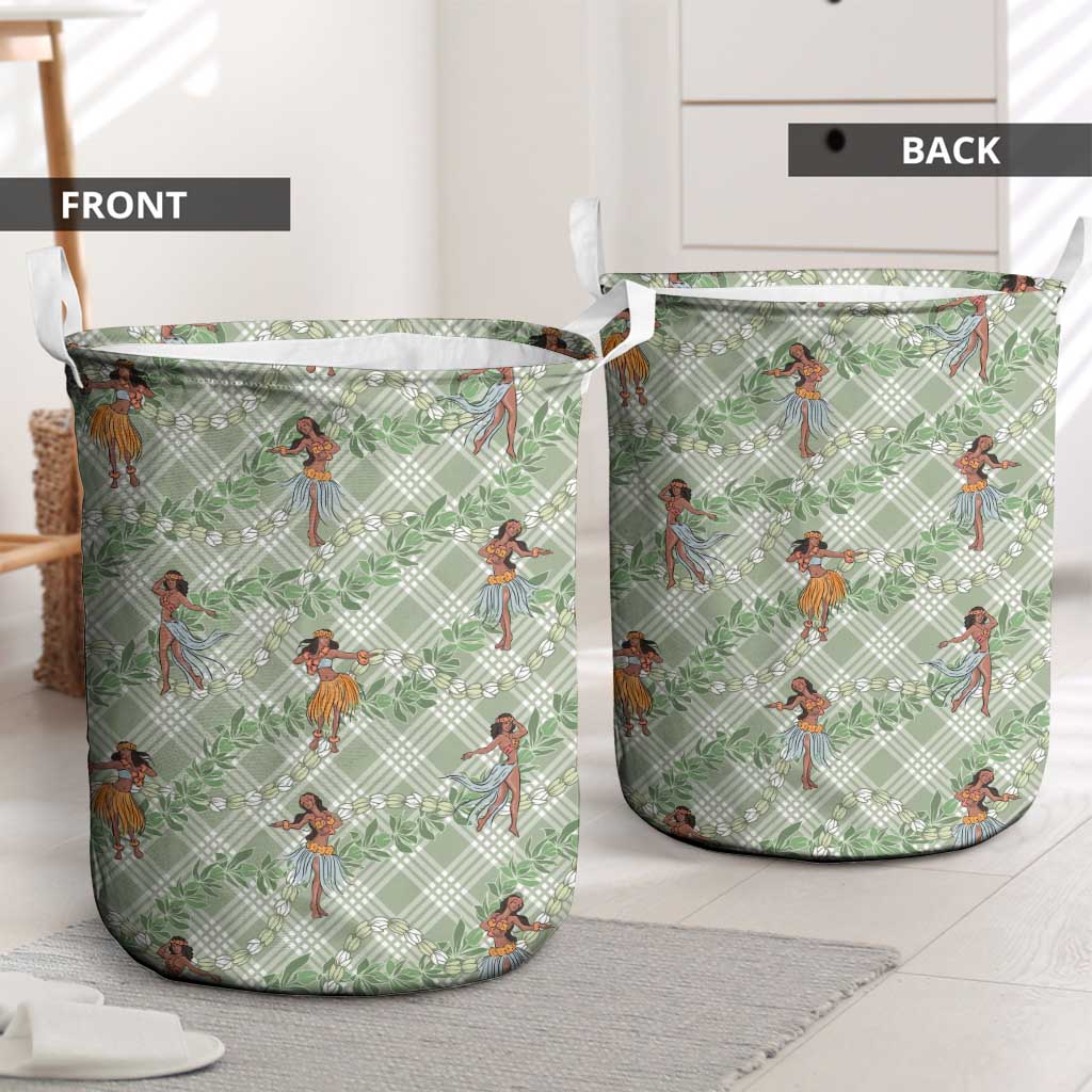 Mint Palaka Hula Girls Seamless Hawaii Aloha Laundry Basket - Polynesian Pride