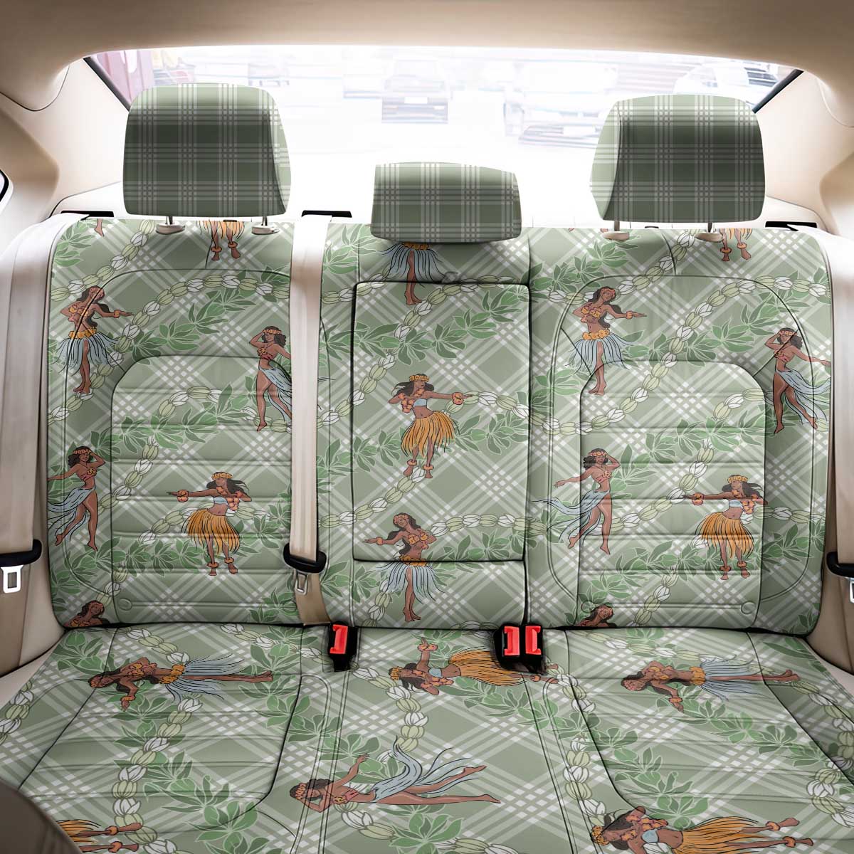 Mint Palaka Hula Girls Seamless Hawaii Aloha Back Car Seat Cover - Polynesian Pride