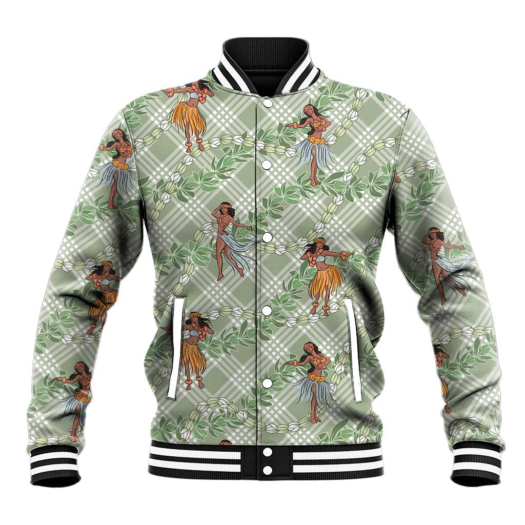 Mint Palaka Hula Girls Seamless Hawaii Aloha Baseball Jacket - Polynesian Pride