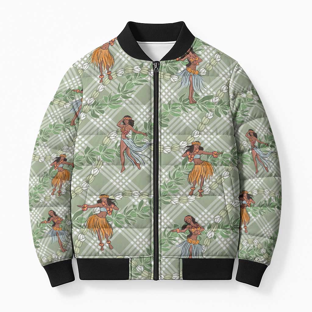Mint Palaka Hula Girls Seamless Hawaii Aloha Bomber Puffer Jacket LT7 Unisex Mint - Polynesian Pride