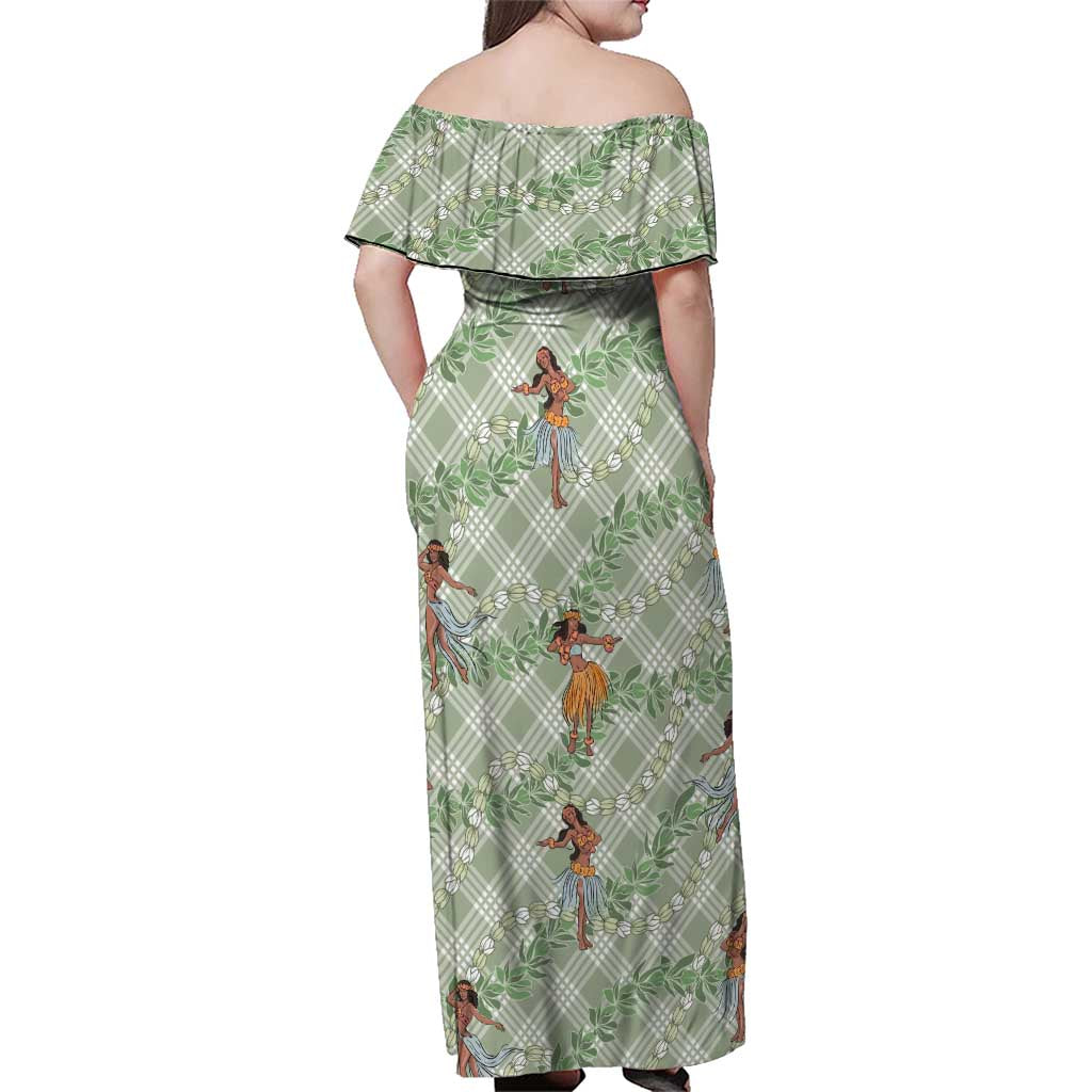 Mint Palaka Hula Girls Seamless Hawaii Aloha Family Matching Off Shoulder Maxi Dress and Hawaiian Shirt - Polynesian Pride