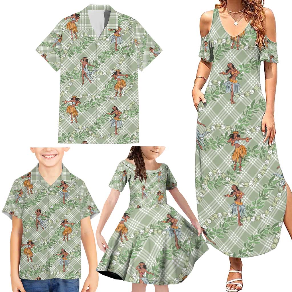 Mint Palaka Hula Girls Seamless Hawaii Aloha Family Matching Summer Maxi Dress and Hawaiian Shirt - Polynesian Pride