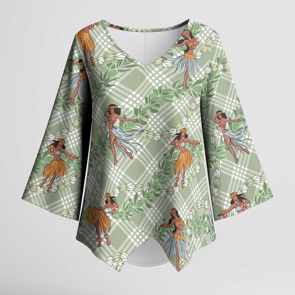Mint Palaka Hula Girls Seamless Hawaii Aloha Kimono Sleeve Blouse - Polynesian Pride