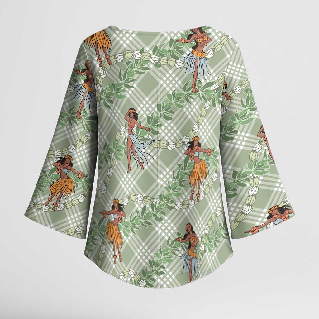 Mint Palaka Hula Girls Seamless Hawaii Aloha Kimono Sleeve Blouse - Polynesian Pride