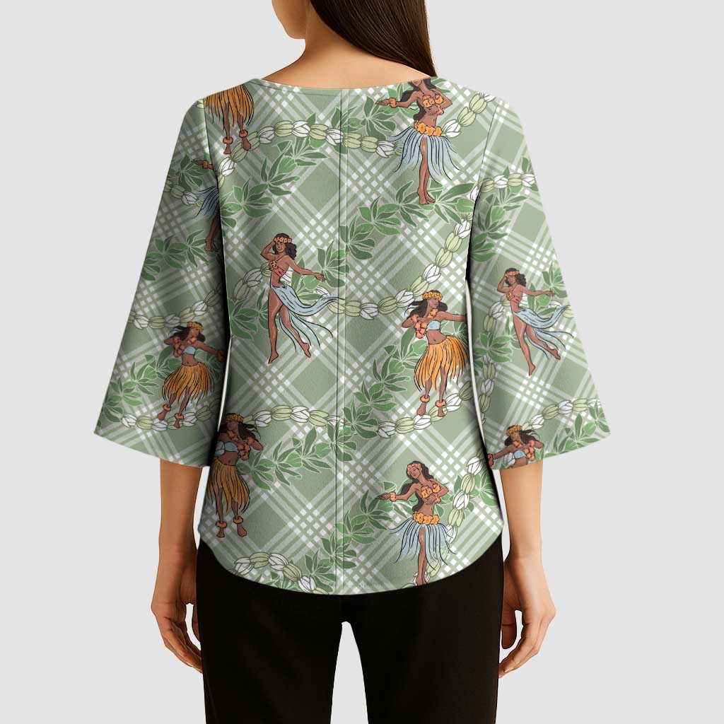 Mint Palaka Hula Girls Seamless Hawaii Aloha Kimono Sleeve Blouse - Polynesian Pride