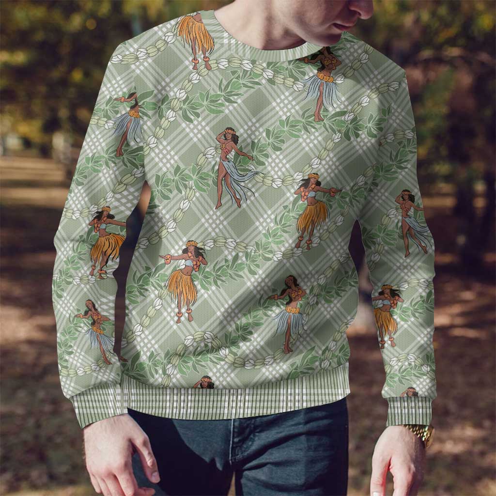 Mint Palaka Hula Girls Seamless Hawaii Aloha Ugly Christmas Sweater - Polynesian Pride