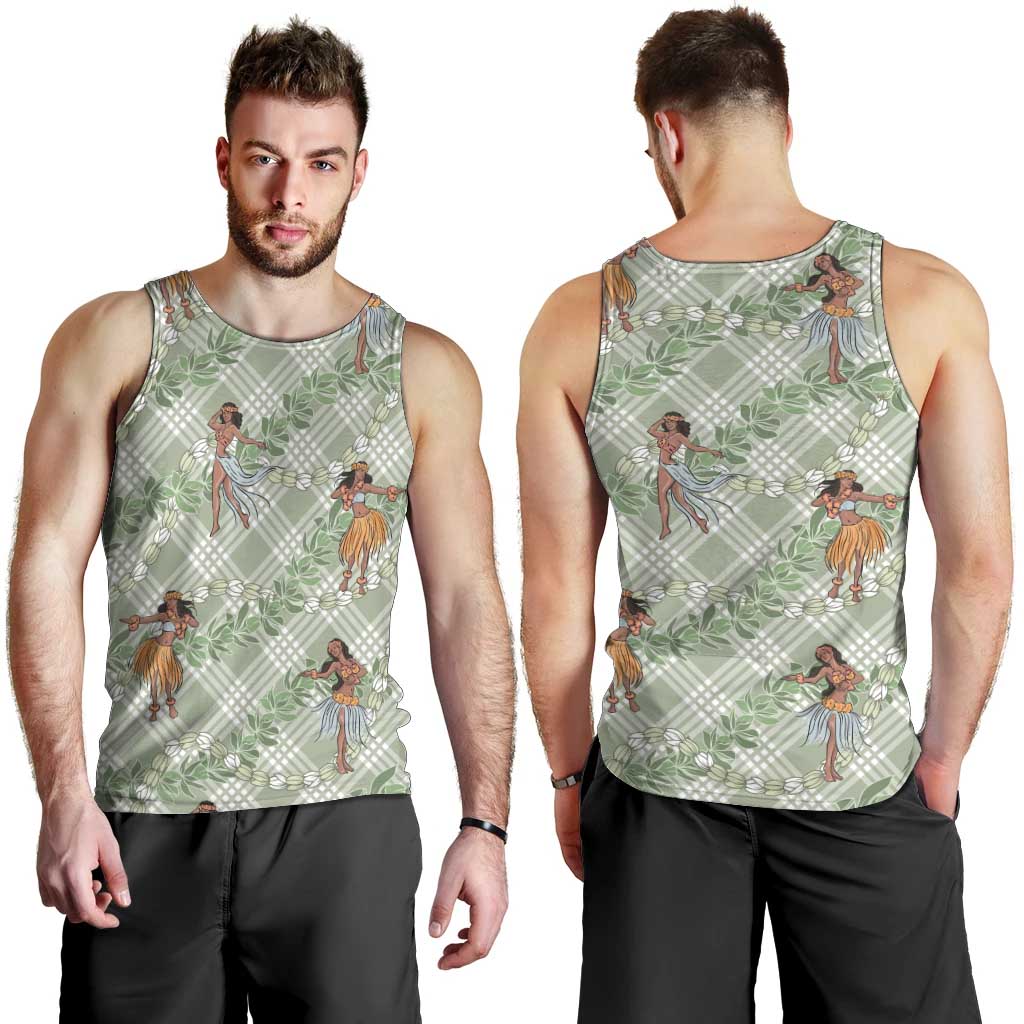 Mint Palaka Hula Girls Seamless Hawaii Aloha Men Tank Top - Polynesian Pride