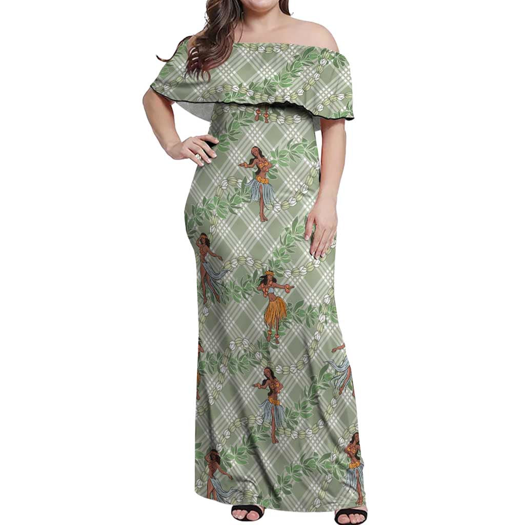Mint Palaka Hula Girls Seamless Hawaii Aloha Off Shoulder Maxi Dress - Polynesian Pride