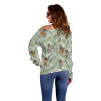 Mint Palaka Hula Girls Seamless Hawaii Aloha Off Shoulder Sweater - Polynesian Pride