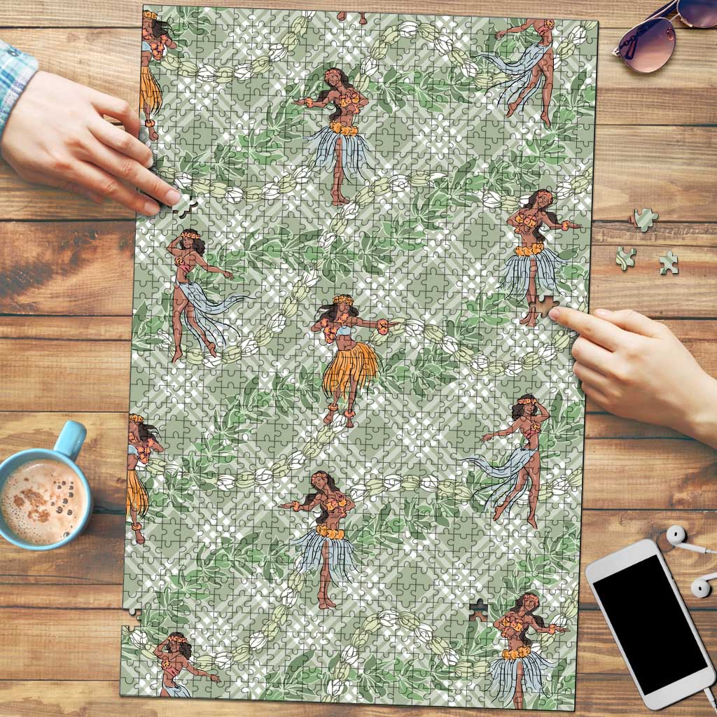 Mint Palaka Hula Girls Seamless Hawaii Aloha Puzzle LT7 Mint - Polynesian Pride