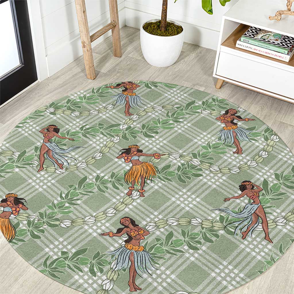 Mint Palaka Hula Girls Seamless Hawaii Aloha Round Carpet - Polynesian Pride