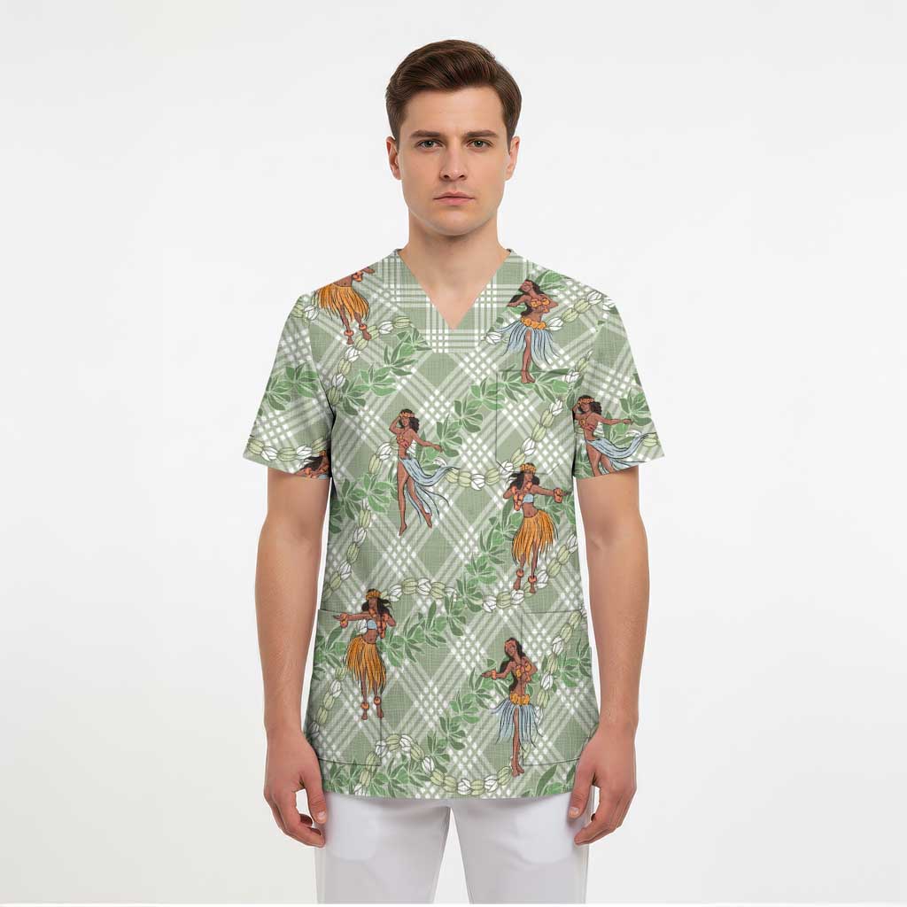 Mint Palaka Hula Girls Seamless Hawaii Aloha Scrub Top LT7 - Polynesian Pride