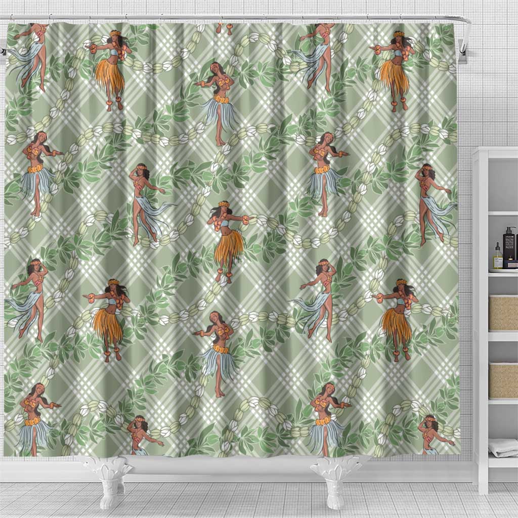 Mint Palaka Hula Girls Seamless Hawaii Aloha Shower Curtain - Polynesian Pride