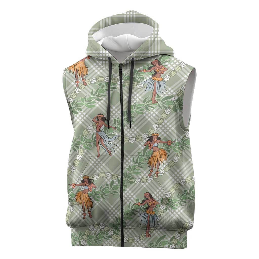 Mint Palaka Hula Girls Seamless Hawaii Aloha Sleeveless Zip Hoodie - Polynesian Pride