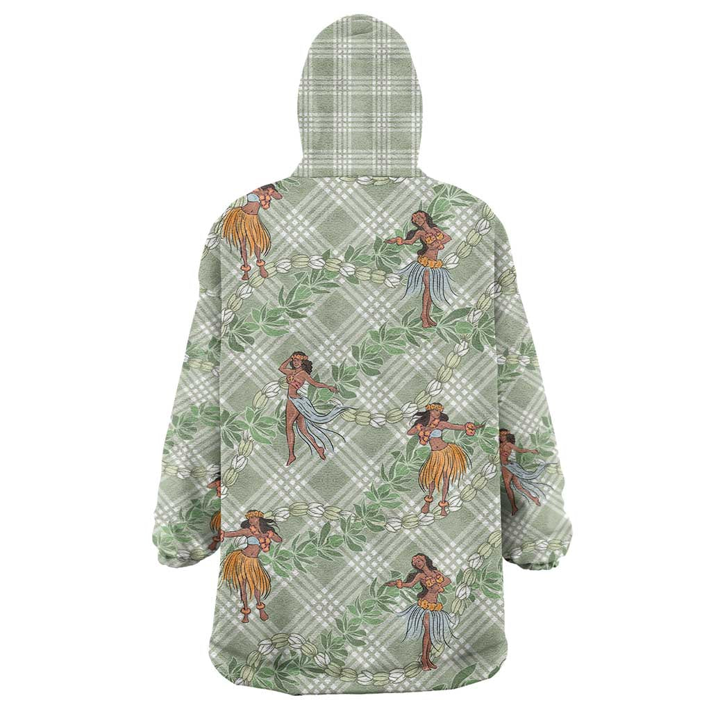Mint Palaka Hula Girls Seamless Hawaii Aloha Wearable Blanket Hoodie - Polynesian Pride