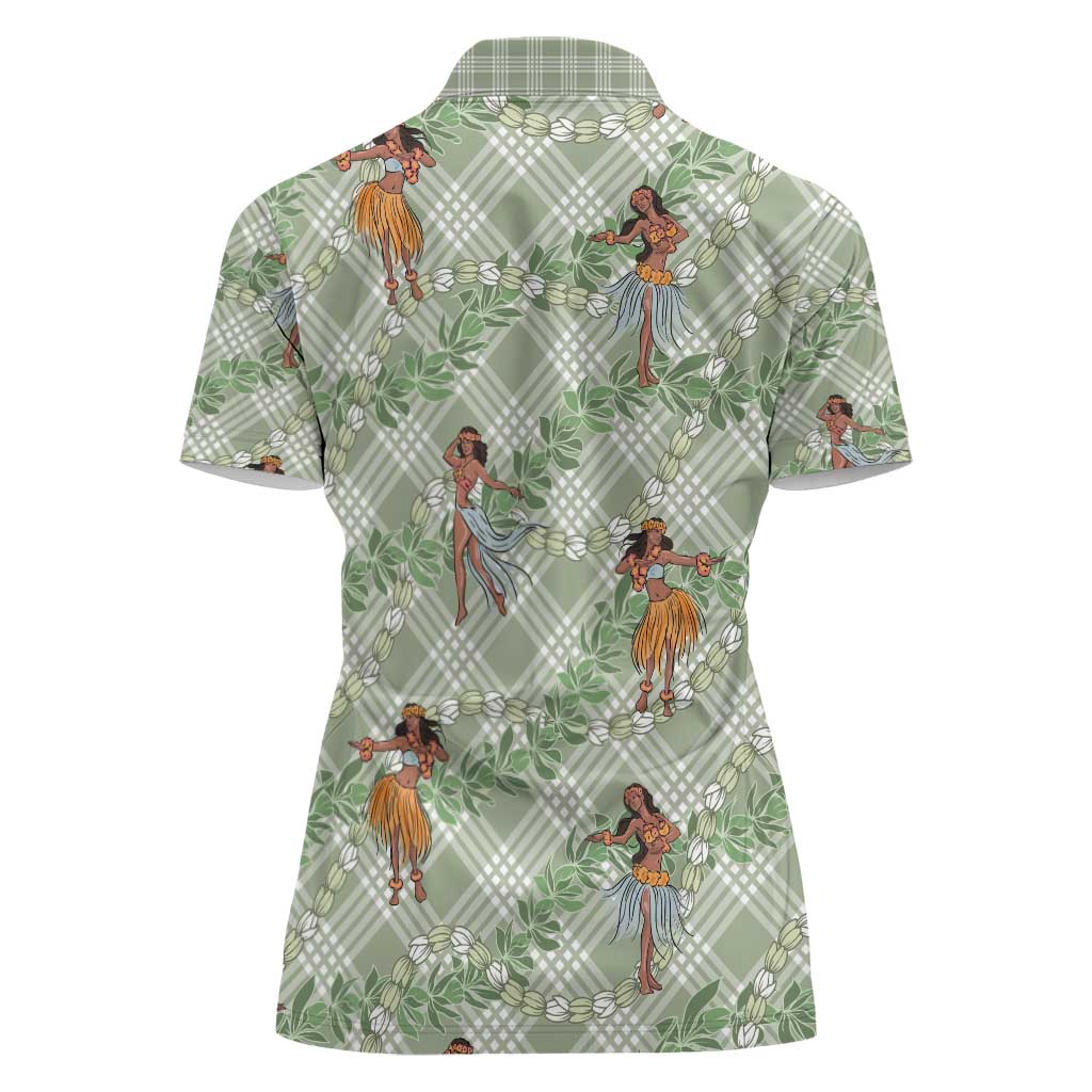 Mint Palaka Hula Girls Seamless Hawaii Aloha Women Polo Shirt - Polynesian Pride