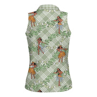 Mint Palaka Hula Girls Seamless Hawaii Aloha Women Sleeveless Polo Shirt - Polynesian Pride