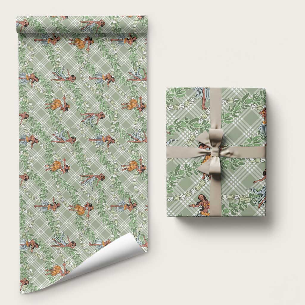 Mint Palaka Hula Girls Seamless Hawaii Aloha Wrapping Paper LT7 58" × 23" Mint - Polynesian Pride