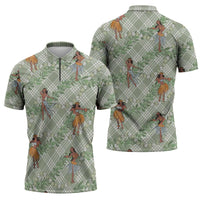 Mint Palaka Hula Girls Seamless Hawaii Aloha Zipper Polo Shirt - Polynesian Pride