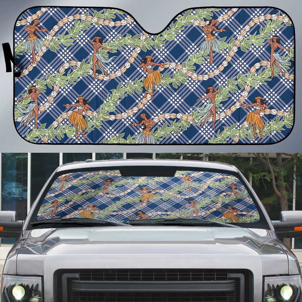 Navy Blue Palaka Hula Girls Seamless Hawaii Aloha Auto Sun Shade LT7 Navy Blue - Polynesian Pride