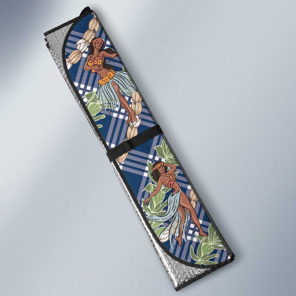 Navy Blue Palaka Hula Girls Seamless Hawaii Aloha Auto Sun Shade LT7 - Polynesian Pride