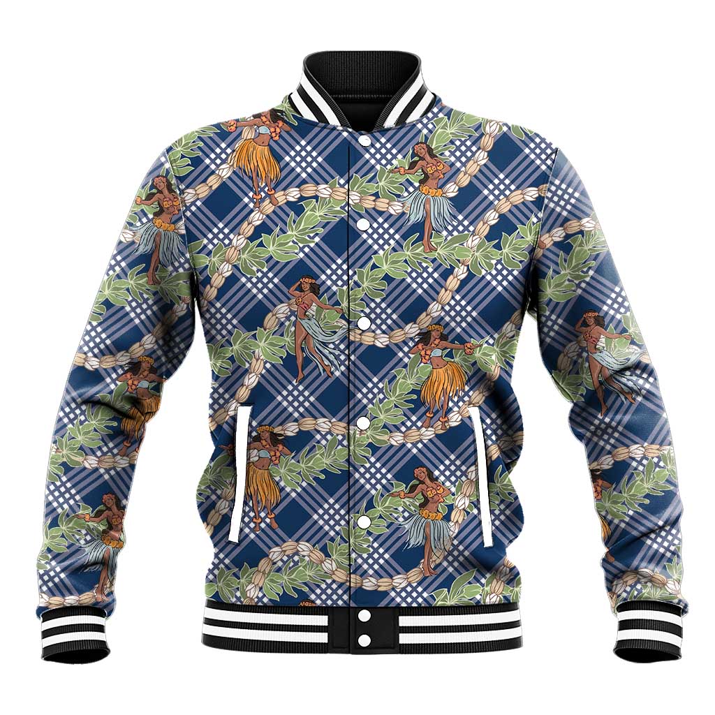 Navy Blue Palaka Hula Girls Seamless Hawaii Aloha Baseball Jacket - Polynesian Pride