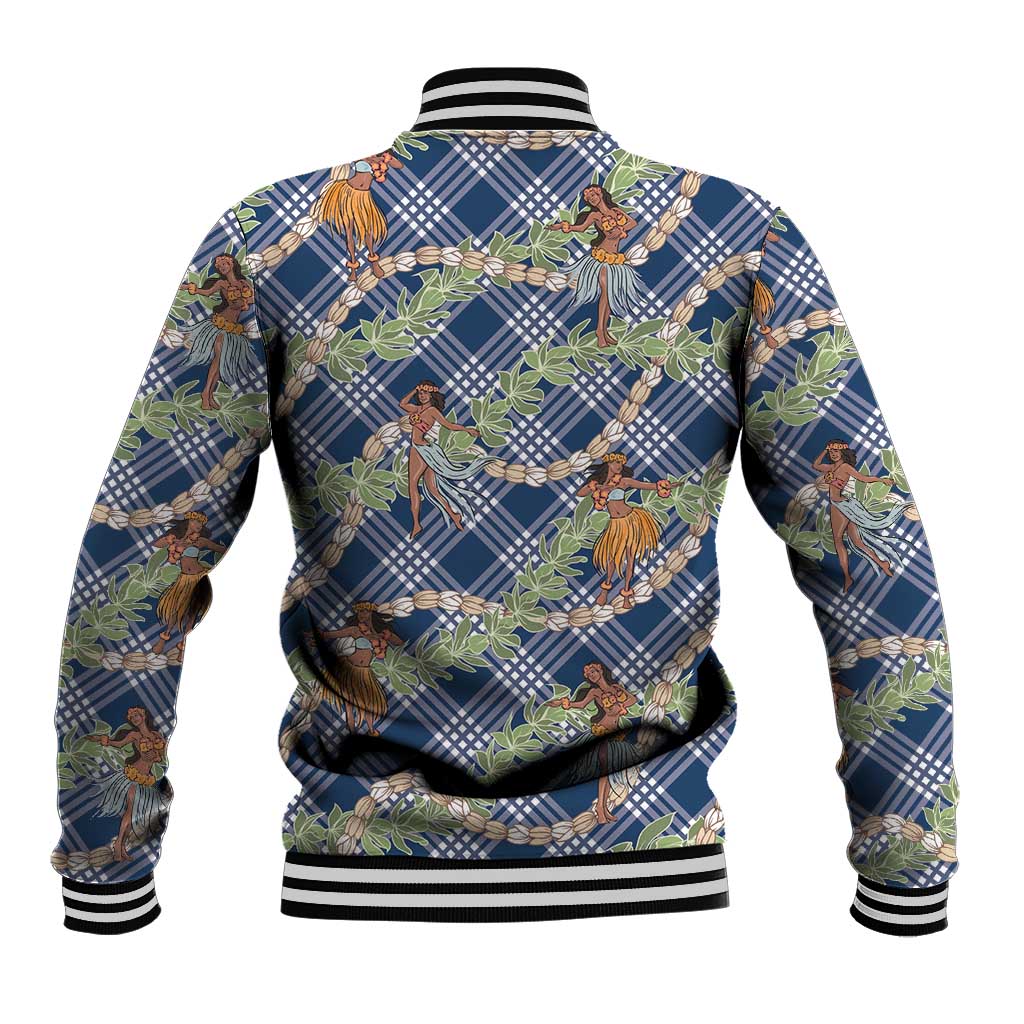 Navy Blue Palaka Hula Girls Seamless Hawaii Aloha Baseball Jacket LT7 - Polynesian Pride