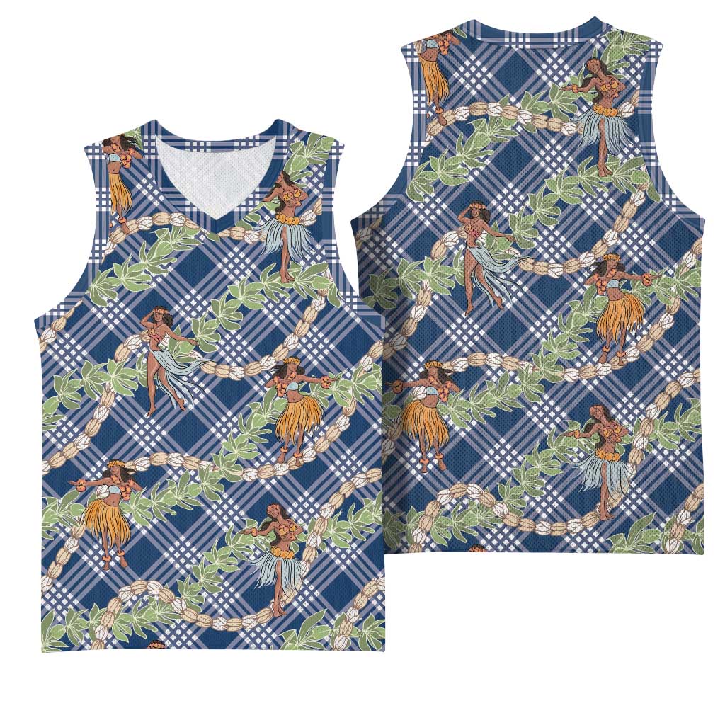 Navy Blue Palaka Hula Girls Seamless Hawaii Aloha Basketball Jersey LT7 - Polynesian Pride