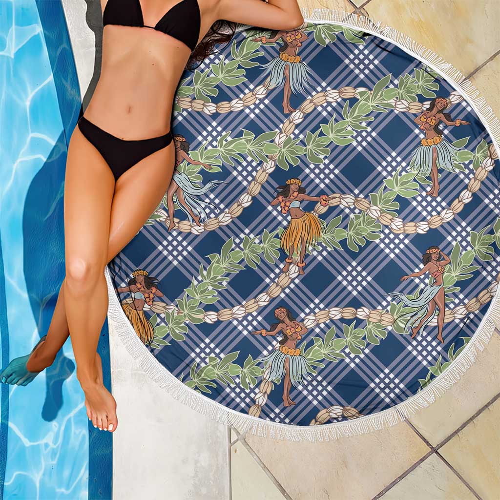 Navy Blue Palaka Hula Girls Seamless Hawaii Aloha Beach Blanket - Polynesian Pride